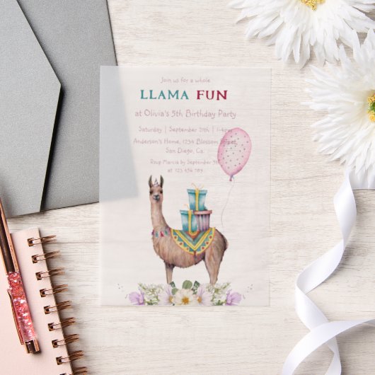 Birthday Llama Vellum Uitnodigingen (Huwelijk)