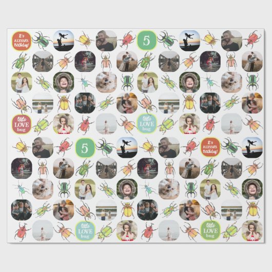 Birthday Lovebugs Photo Collage Cadeaupapier (Vlak)