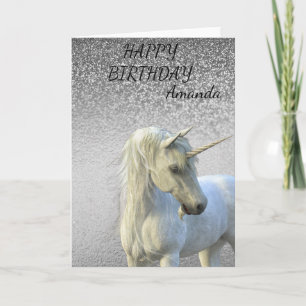 Birthday Magical Unicorn Glitter Personalized Kaart