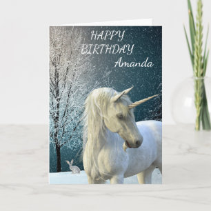 Birthday Magical Unicorn Snow Scene op persoonlijk Kaart