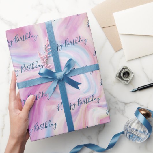 Birthday Marble Abstract Swirl Cadeaupapier (Geschenken)