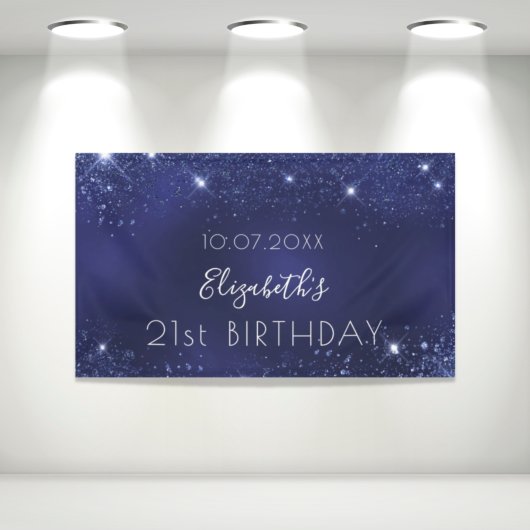 Birthday marineblauw glittermonogram spandoek