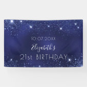 Birthday marineblauw glittermonogram spandoek (Horizontaal)