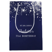 Birthday marineblauw wit glitter monogram medium cadeauzakje (Voorkant)