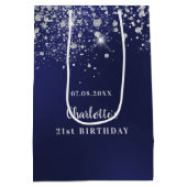 Birthday marineblauw wit glitter monogram medium cadeauzakje (Achterkant)