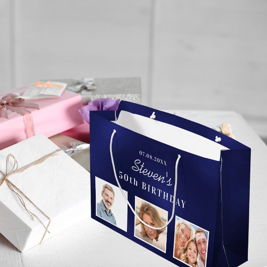 Birthday marvy blue, aangepast foto monogram groot cadeauzakje