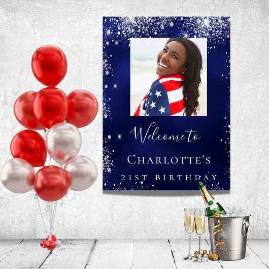 Birthday marvy blue Silglitter foto welkom Poster