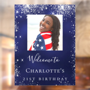 Birthday marvy blue Silglitter foto welkom Raamsticker