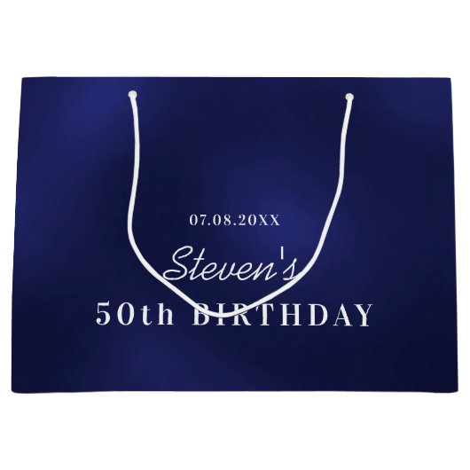 Birthday marvy blue white monogram modern groot cadeauzakje (Voorkant)