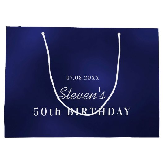 Birthday marvy blue white monogram modern groot cadeauzakje (Achterkant)