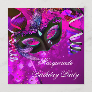 Birthday Masquerade Party Masker Paars Pink Kaart