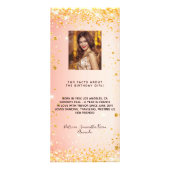 Birthday Menu oranje glitter foto leuke feiten (Achterkant)