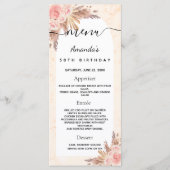 Birthday menu pampas grass rose gold floral marble (Devant)