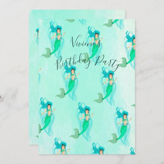 Birthday Mermaid Pattern Green Mermaid Tail Girly Kaart (Voorkant / Achterkant)