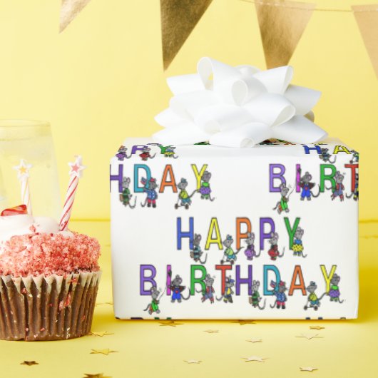Birthday Mice op White Cadeaupapier (Verjaardagsfeest)