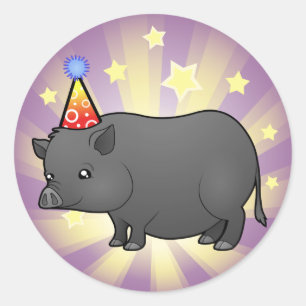 Birthday Miniature Pig Ronde Sticker