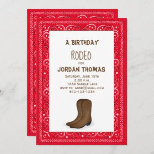 Birthday Modern Cute Red Bandana Cowboy Boots Kaart