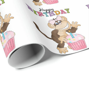Birthday Monkey party wrappaper Cadeaupapier