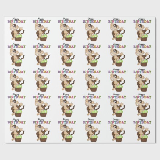 Birthday Monkey party wrappaper Cadeaupapier (Vlak)