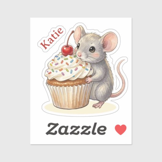 Birthday Mouse with Cupcake | Personalized  Sticker (Vel)