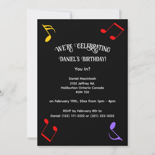 Birthday Music Notes Invitation (Devant)