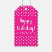 Birthday naam Hot Pink Polka Dot Cadeaulabel (Voorkant)
