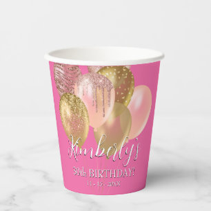 Birthday Name Gold Glitter Balloons Leeftijd Datum Papieren Bekers