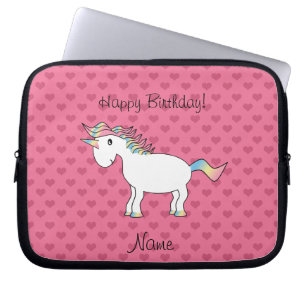 Birthday name unicorn roze harten laptop sleeve