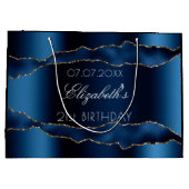 Birthday navy blue agate Gold name elegant Groot Cadeauzakje (Achterkant)