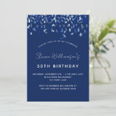 Birthday navy blue confetti mannen luxe kaart (Staand voorkant)
