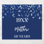 Birthday navy blue confetti name years bier etiket (Enkel label)