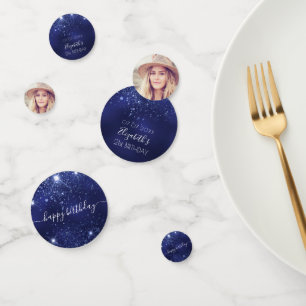 Birthday navy blue glitter foto naam confetti