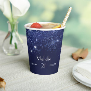 Birthday navy blue glitter name glamoureus papieren bekers