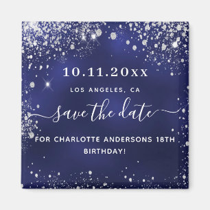 Birthday navy blue glitter save the date magnet magneet