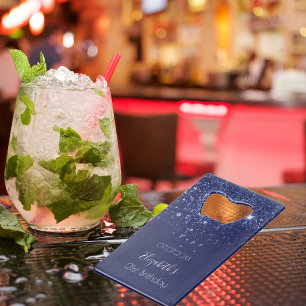 Birthday navy blue glitter substance name kredietkaart flessenopener