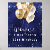 Birthday navy blue gold balloons welcome poster (Voorkant)