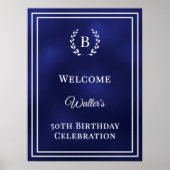 Birthday navy blue monogrammed elegant welcome poster (Voorkant)