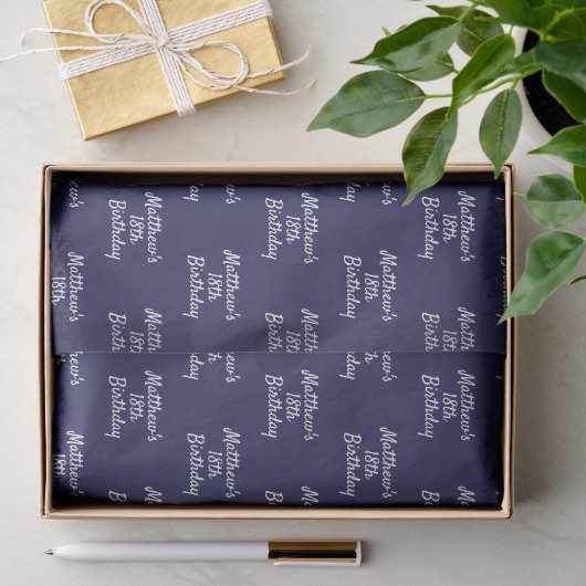 Birthday navy blue name script minimalist tissuepapier (Geschenk)