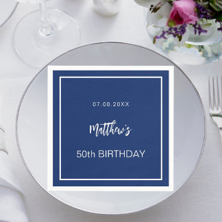 Birthday navy blue white minimalist mannen guy servet