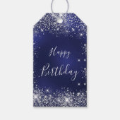Birthday navy blue zilverglitter cadeaulabel (Voorkant)