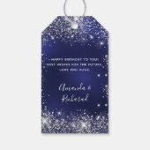 Birthday navy blue zilverglitter cadeaulabel (Achterkant)