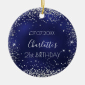 Birthday navy blue zilverglitter keramisch ornament (Voorkant)