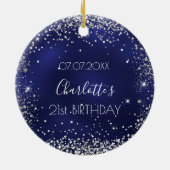 Birthday navy blue zilverglitter keramisch ornament (Achterkant)