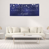 Birthday navy blue zilversterren name party spandoek