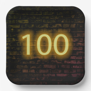 Birthday Neon 100 Sign on Brick Wall Papieren Bordje