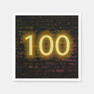 Birthday Neon 100 Sign on Brick Wall Servet
