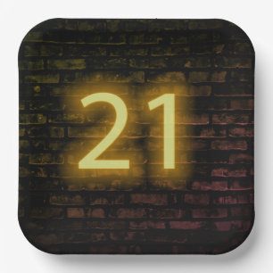 Birthday Neon 21 Sign on Brick Wall Papieren Bordje