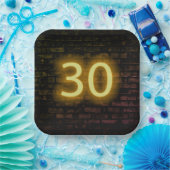 Birthday Neon 30 Sign on Brick Wall Papieren Bordje (Feest)