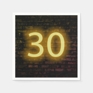 Birthday Neon 30 Sign on Brick Wall Servet