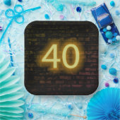 Birthday Neon 40 Sign on Brick Wall Papieren Bordje (Feest)